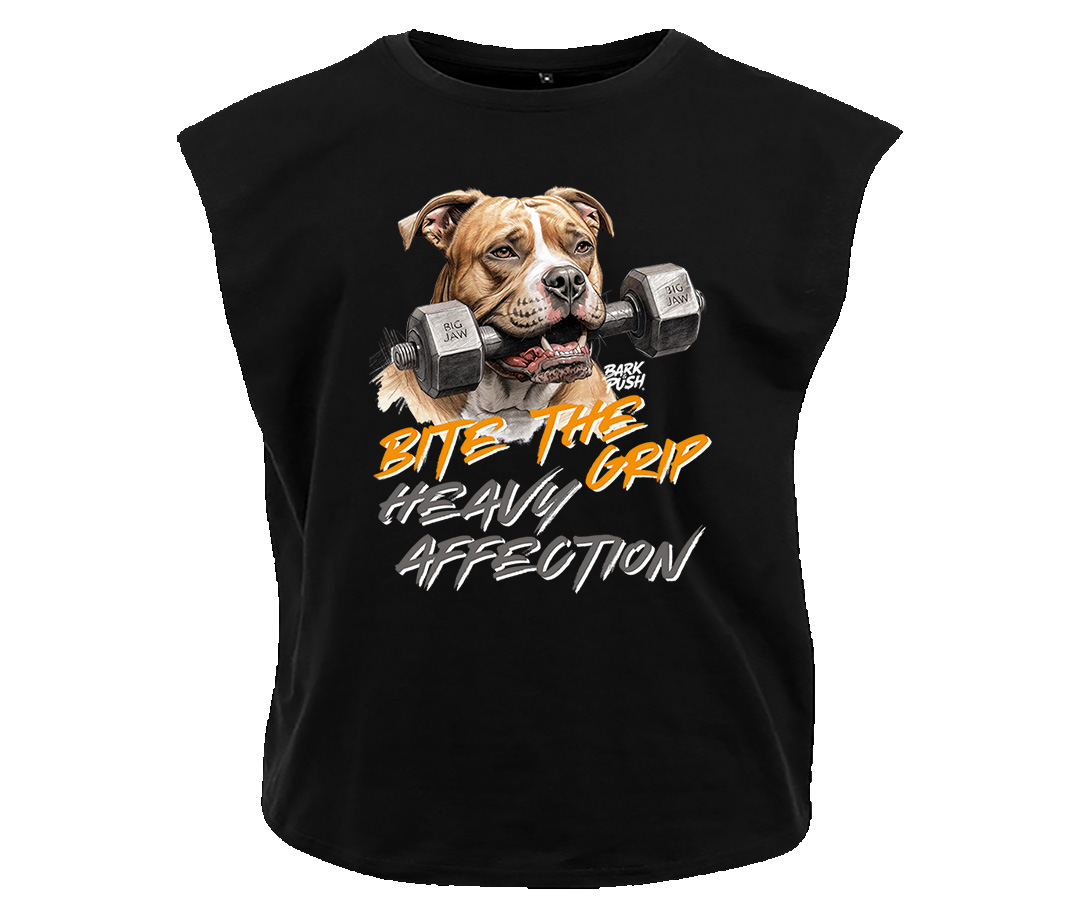 T-Shirt Smanicata Amstaff Marrone & Dumbbell