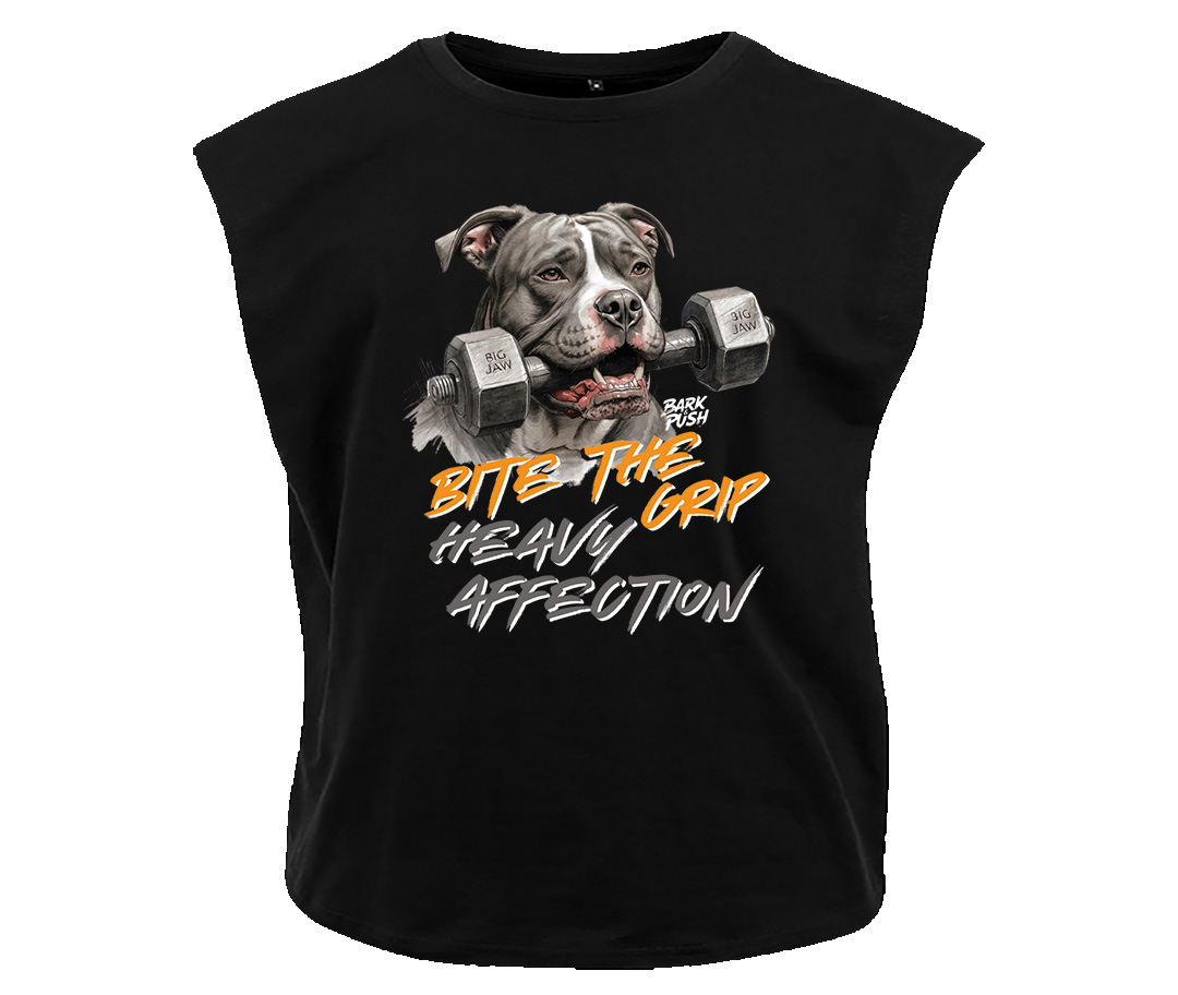 T-Shirt Smanicata Amstaff Grigio & Dumbbell